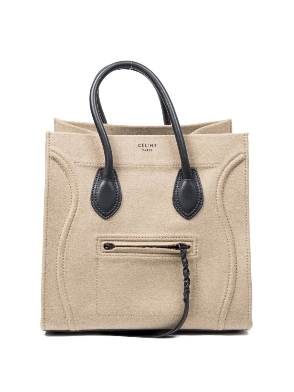 Celine Medium Phantom Beige Black Felt Canvas Handbag